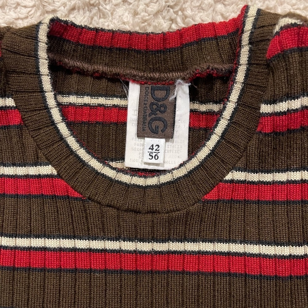 Dolce & Gabbana, Ribbed Sweater, Vintage, Brown, red and cream, size 42/56